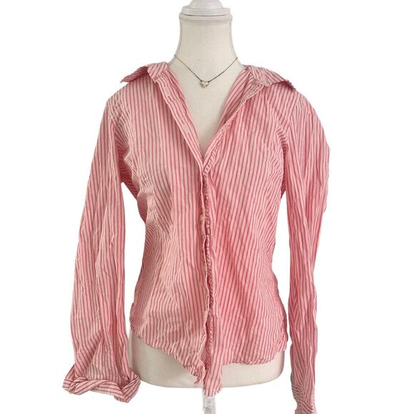 Aeropostale 2000s Vintage Pink + White Collard Polo Women Size L 100% Cotton - Picture 1 of 4